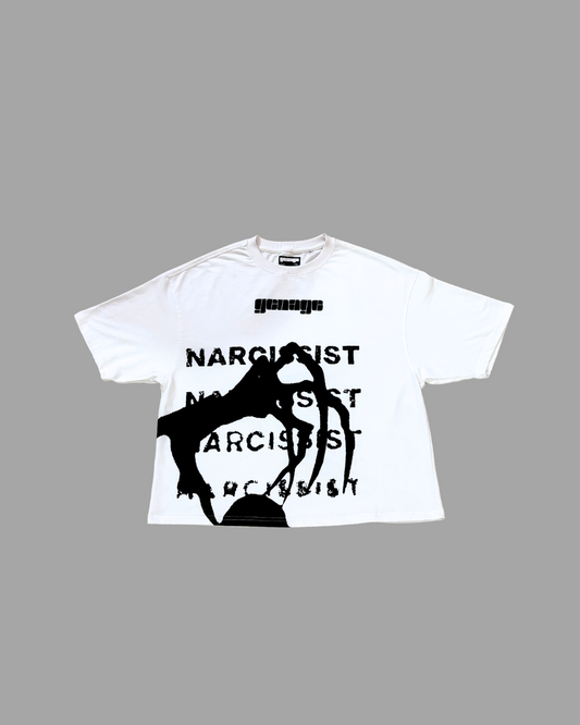 Oversized Unisex Crop Graphic T-Shirt – Narcissist Edition (White)